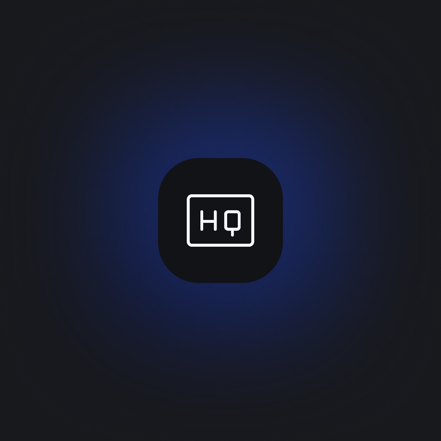 A minimalist HQ icon representing high-quality performance on a dark blue background.