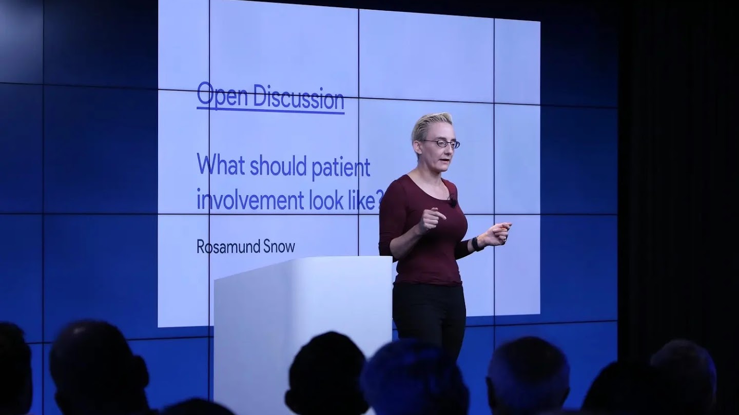 Rosamund Snow chairing a debate on patient involvement in medical care.