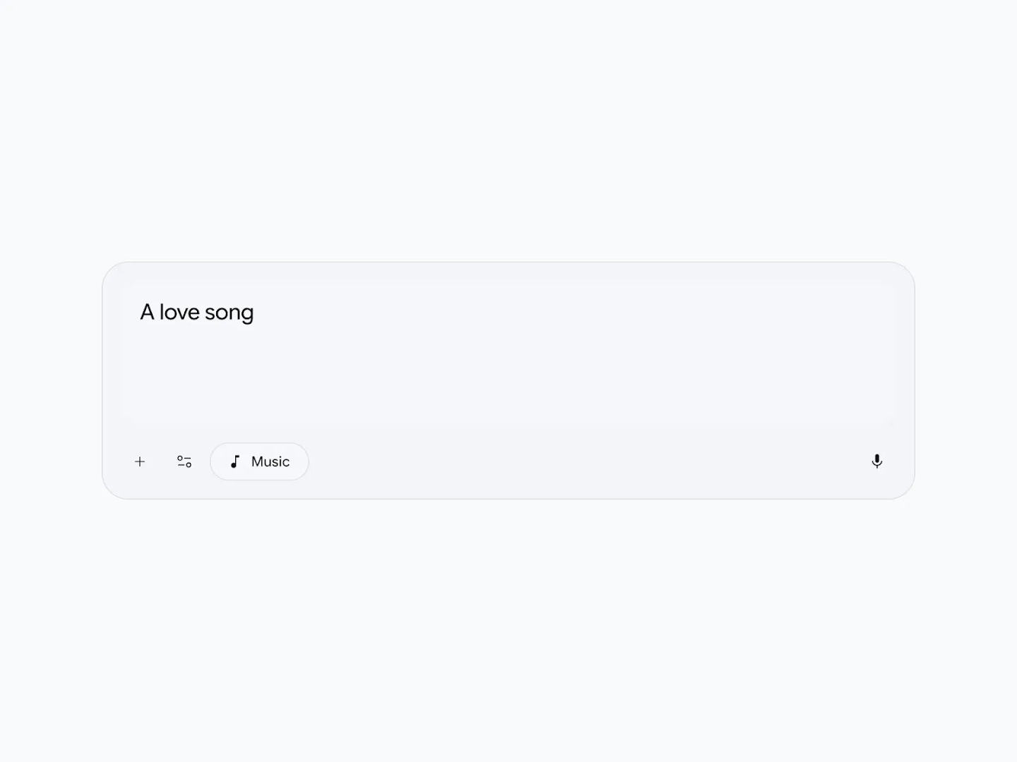 An image of a grey music generation interface. The image shows a very simple, three-word input: "A love song".