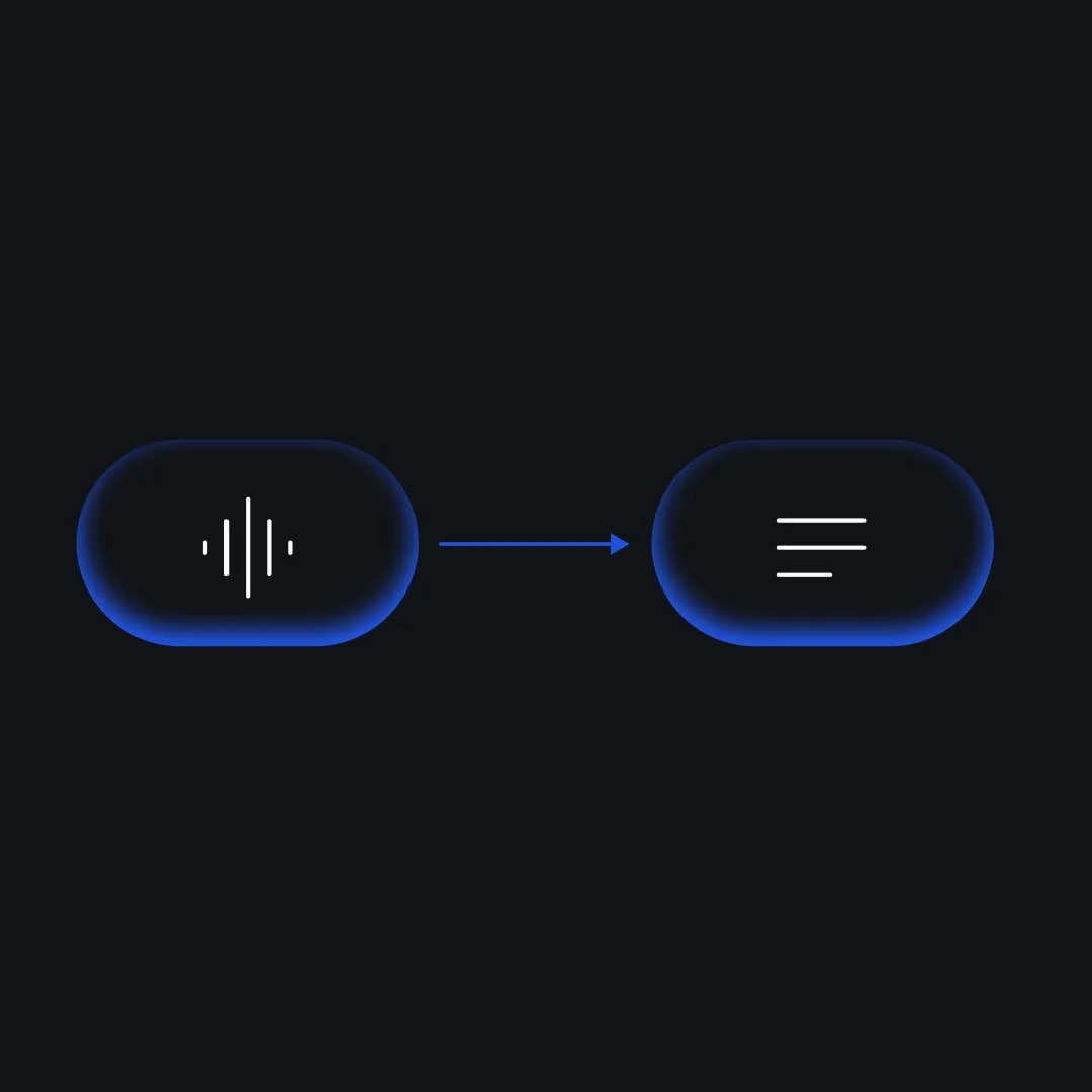 A diagram showing an audio waveform icon transforming into a text icon, representing the conversion of audio into structured notes.