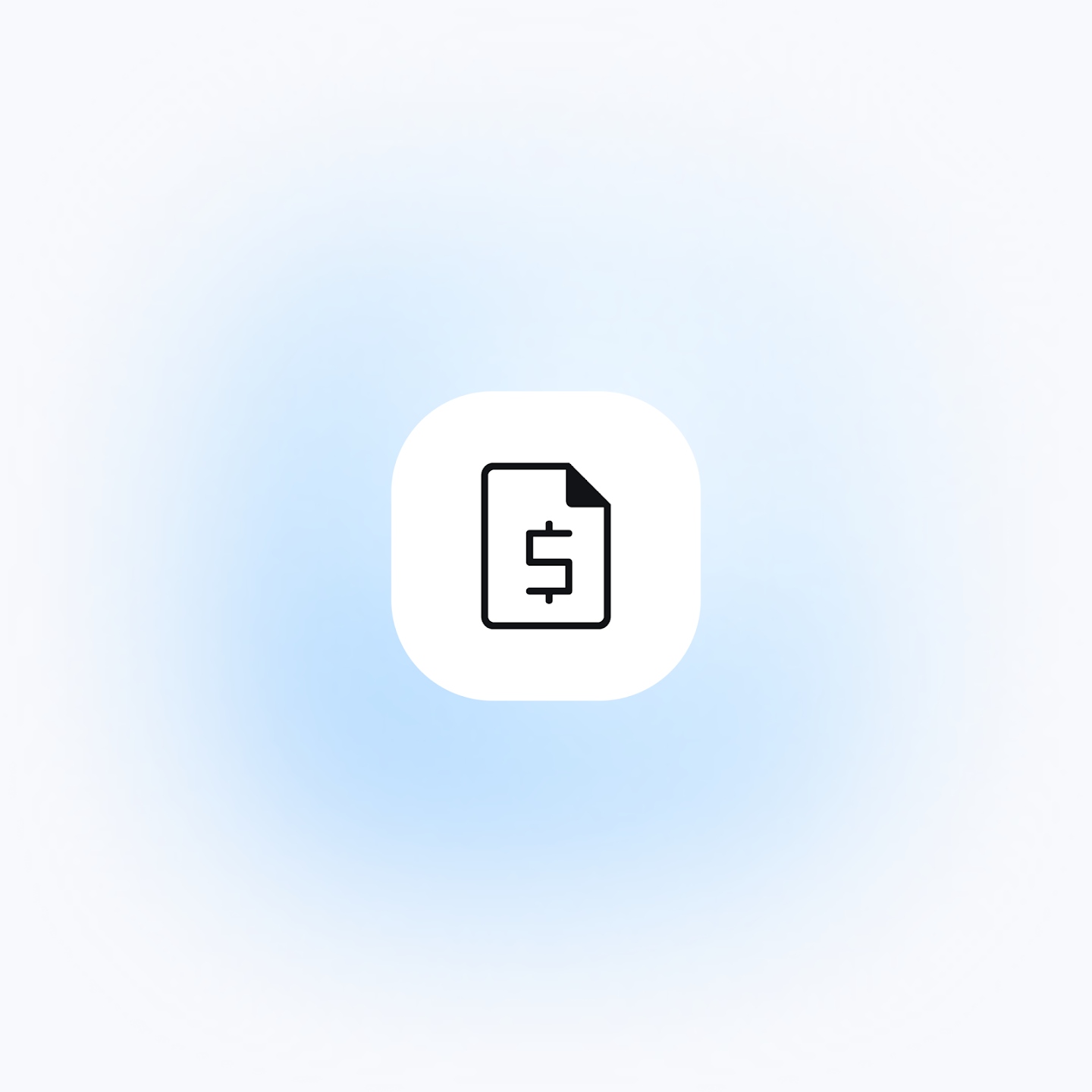 A minimalist document icon with a dollar sign representing cost-efficiency on a light blue background.