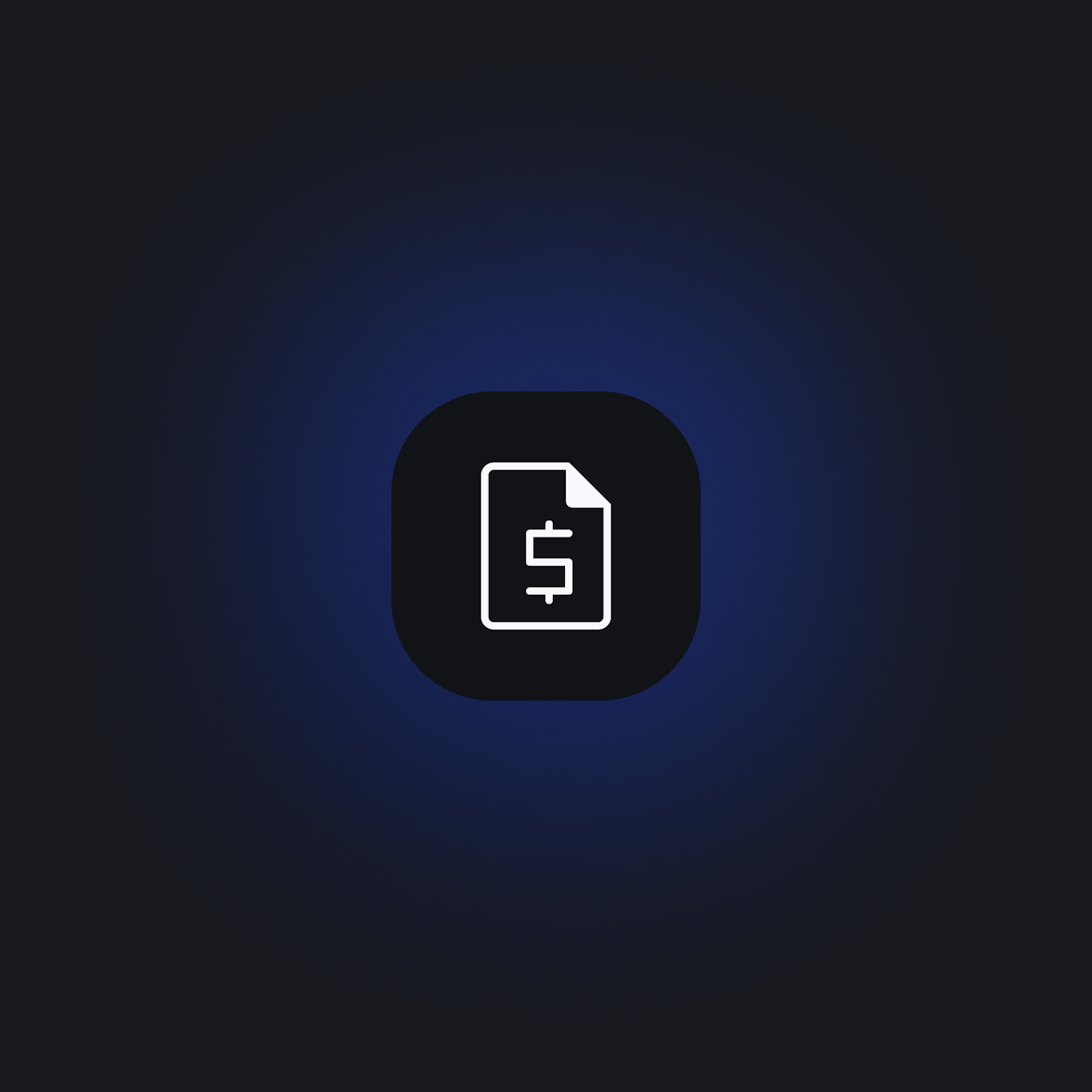 A minimalist document icon with a dollar sign representing cost-efficiency on a dark blue background.