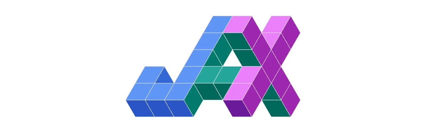The JAX logo, spelt out in blue, green, and purple 3D blocks.