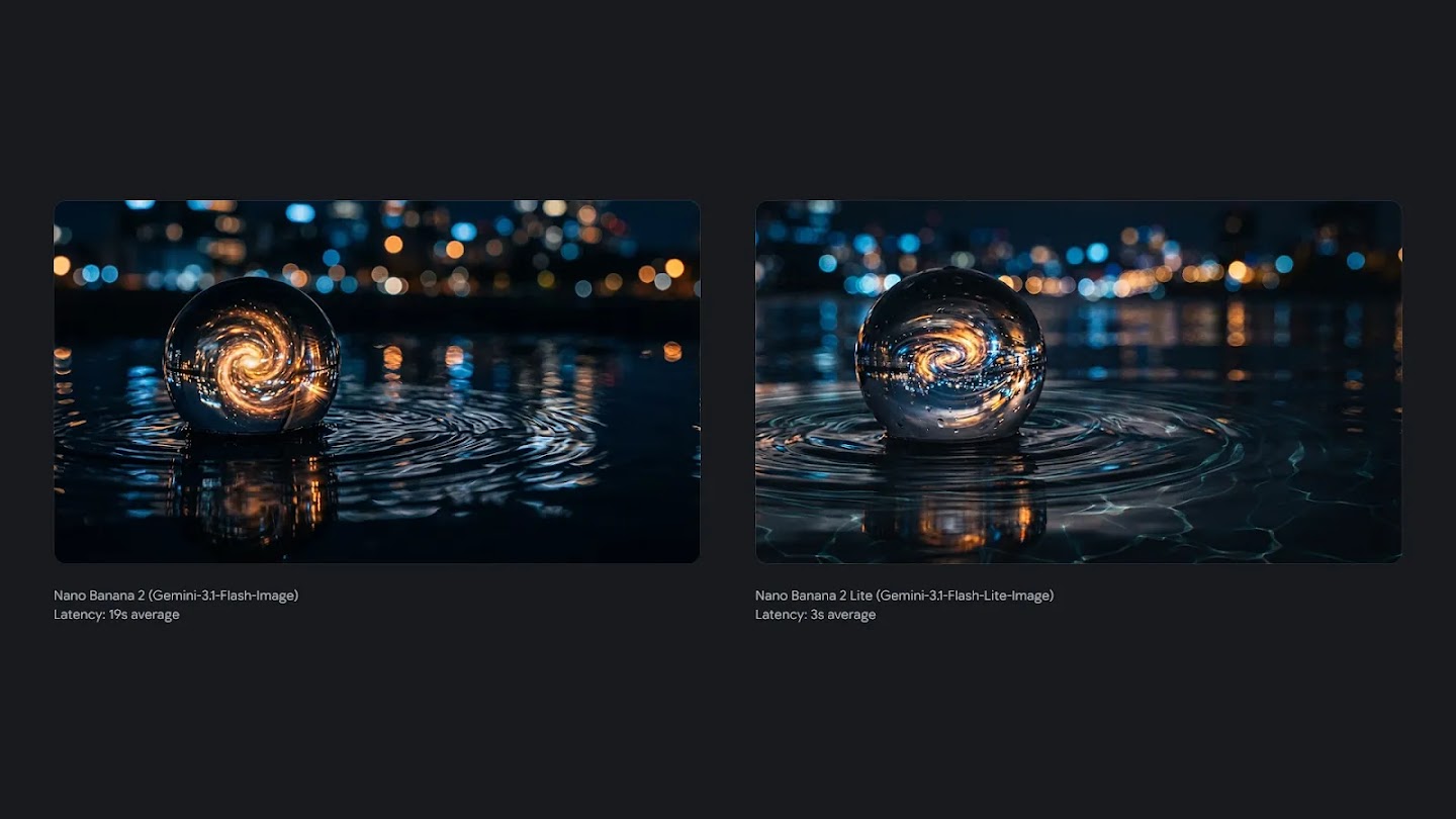 Side-by-side comparison of glass sphere images generated by Nano Banana 2 and Nano Banana 2 Lite.
